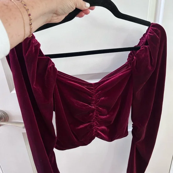 Mixed Threads Velvet Ruched Puffed Sleeve Cropped Top. Goth. Dark romantic. EUC - Picture 5 of 11